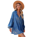 Custom New Arrival Womens Denim Shirt Long Sleeve Distressed Cotton t Shirts Midi Dress Women Fall Clothes Ripped Jacket 2022