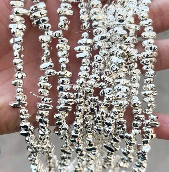 Wholesale Natural Stone Gemstone Silver Color Stabilized Irregular Shape Hematite Silver Chip Beads Strand for Jewelry Making