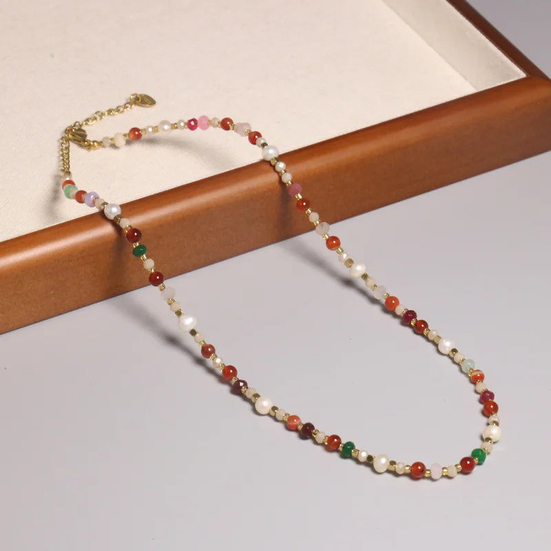 Bohemian Colorful Natural Jade Healing Stone Beaded Necklace for Women Pearl Charm Beaded Necklace Choker Wholesale