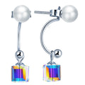 Multiple Wear Ways Fashion Pearl Multicolored Crystal Small square Ear Hanging S925 Sterling Silver Women's Earrings