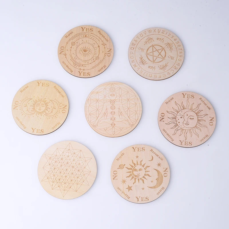 Altar Decoration Wood Carven Board Morphological Information Witch Divination Pendulum Board With Star and Moon