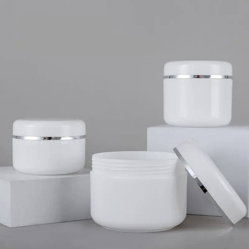 Factory Direct Shinny Silver Gold Line Cover for White 20g-250g Plastic Facial Cream Jars Cosmetics Packaging for Eye Cream