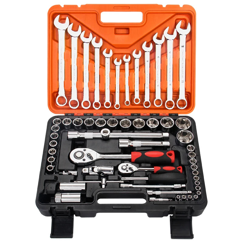 Srunv 1/2" 1/4"Dr Socket Wrench Set Hardware Tools Set Box 61 PCS Combination 24T Spanner Set