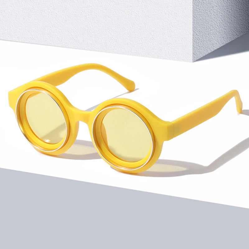 2024 Vintage Modern Round Sunglasses for Men Women Luxury Y2K Glasses with Custom Logo Lens Acetate PC Frame Red Color Wholesale