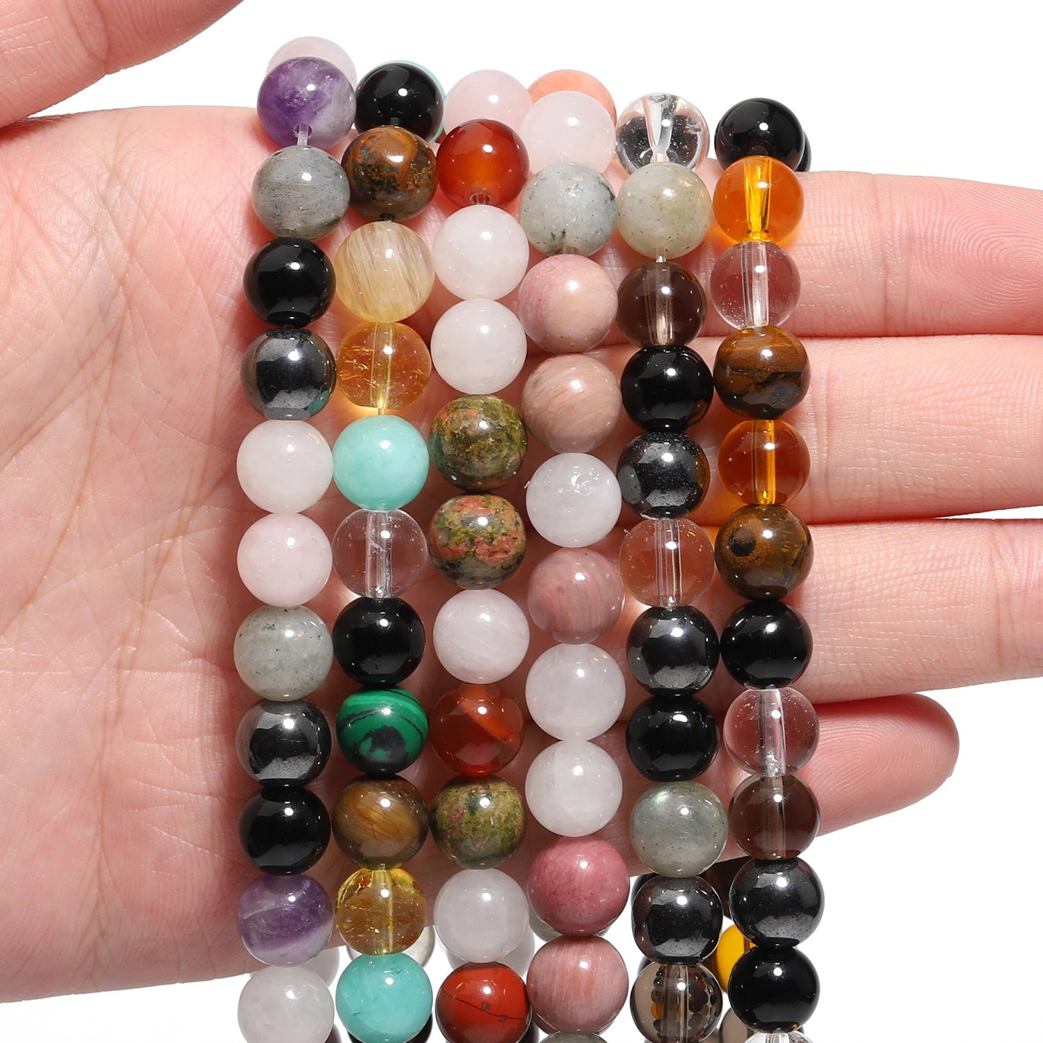 46pcs 8mm Natural Stone Beads Mixed Color Loose Spacer Beads for Making Beaded Bracelets Energy Luck Love Career Inspiration