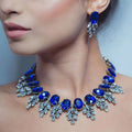 European American Fashion Jewelry Handcrafted Diamond Crystal Necklace Earrings Set