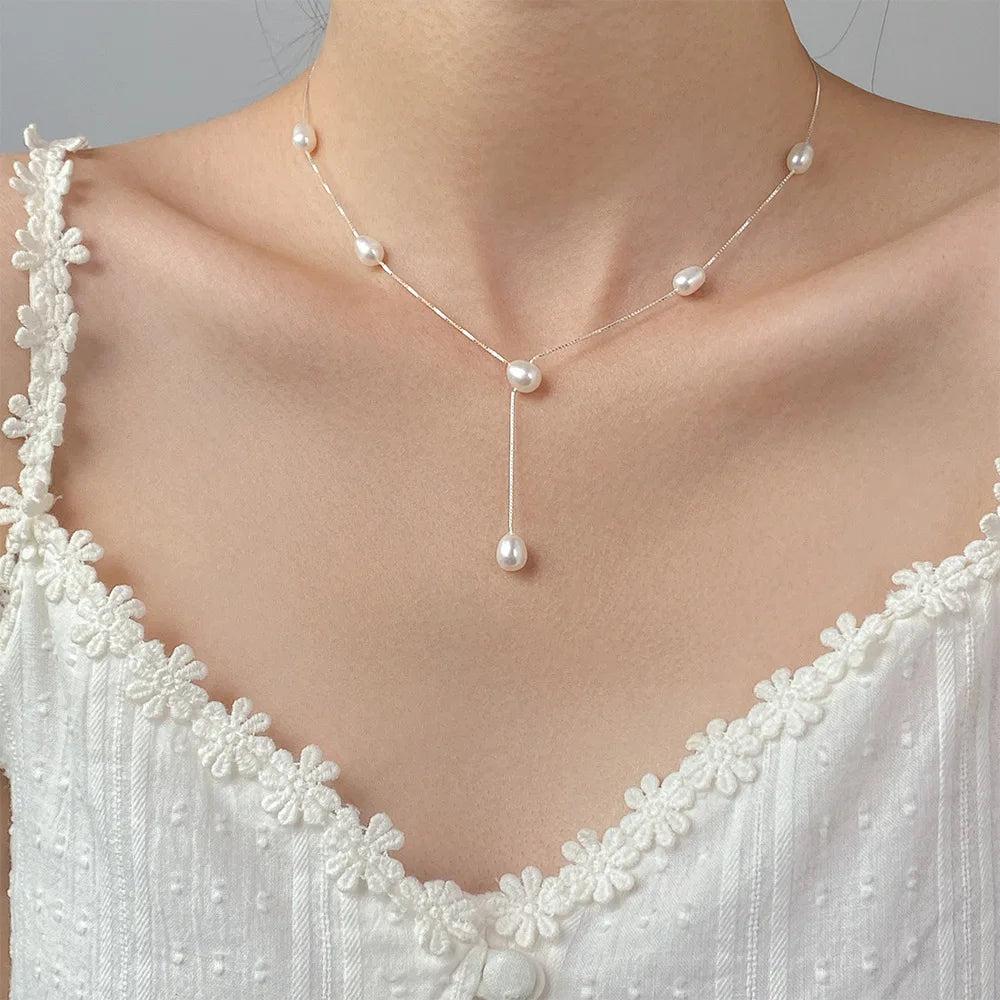 Fashion Pendant Necklace 925 Sterling Silver Trendy Pearl Necklace Real Natural Pearls Necklaces for Women