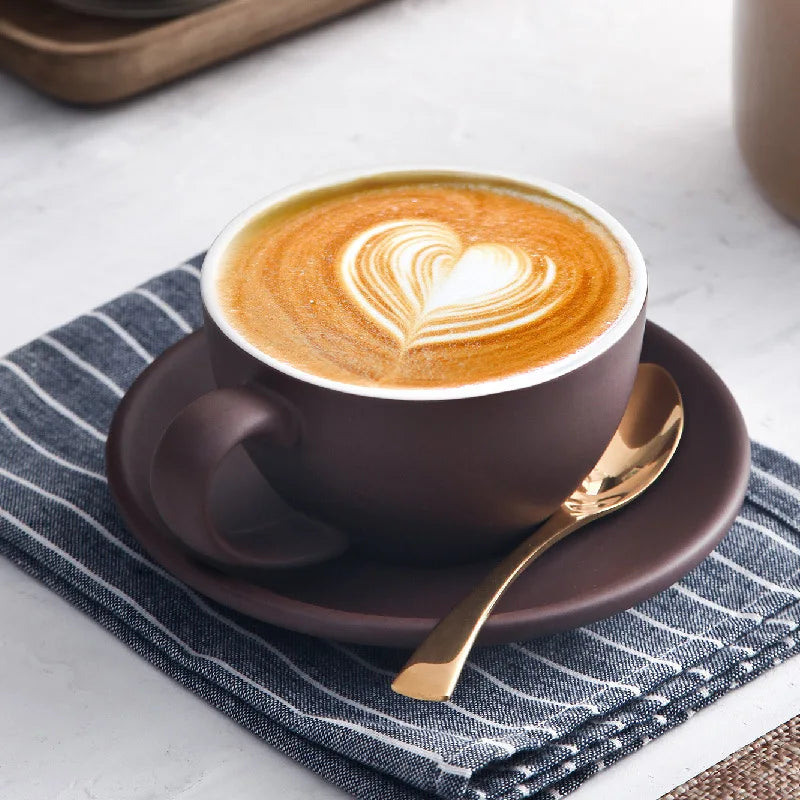 Wholesale European 300cc Porcelain Coffee Mug & Saucer Set Matte Color Multiple Options for Cappuccino & Milk Teacup & Saucer