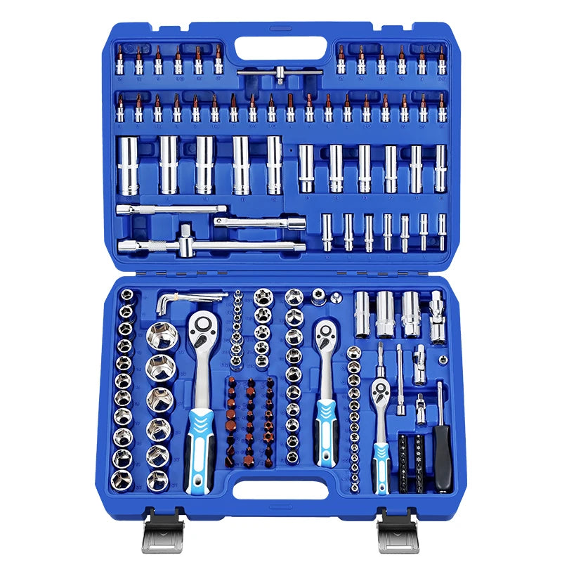 Chrome Vanadium Steel 172 Pcs Blue Socket Set Smooth 1/2" 3/8" 1/4"dr Socket Wrench Tool Set