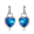 Blue Crystal Clip Earrings Real 925 Sterling Silver Fashion Heart Love Lock Stud Earrings with Zirconia for Women Trendy Jewelry