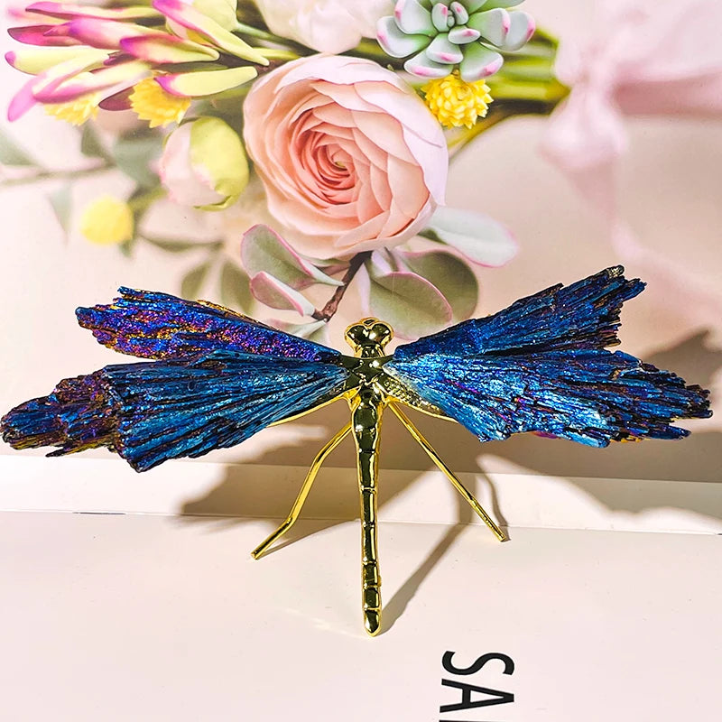 Wholesale Natural crystal dragonfly hand made aura blue kyanite dragonfly healing crystal animals for home decoration