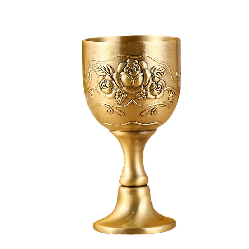 Rose 3D Carved European Antique Bronze Goblet Wine Cup Metal Unbreakable Personalized Russian White Wine Stem-cup Shot Glass