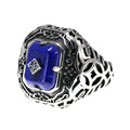 925 Sterling Silver Lapis Lazuli Ring for Men and Women Vintage Hollow Flowers Rings Natural Stone Male Jewelry