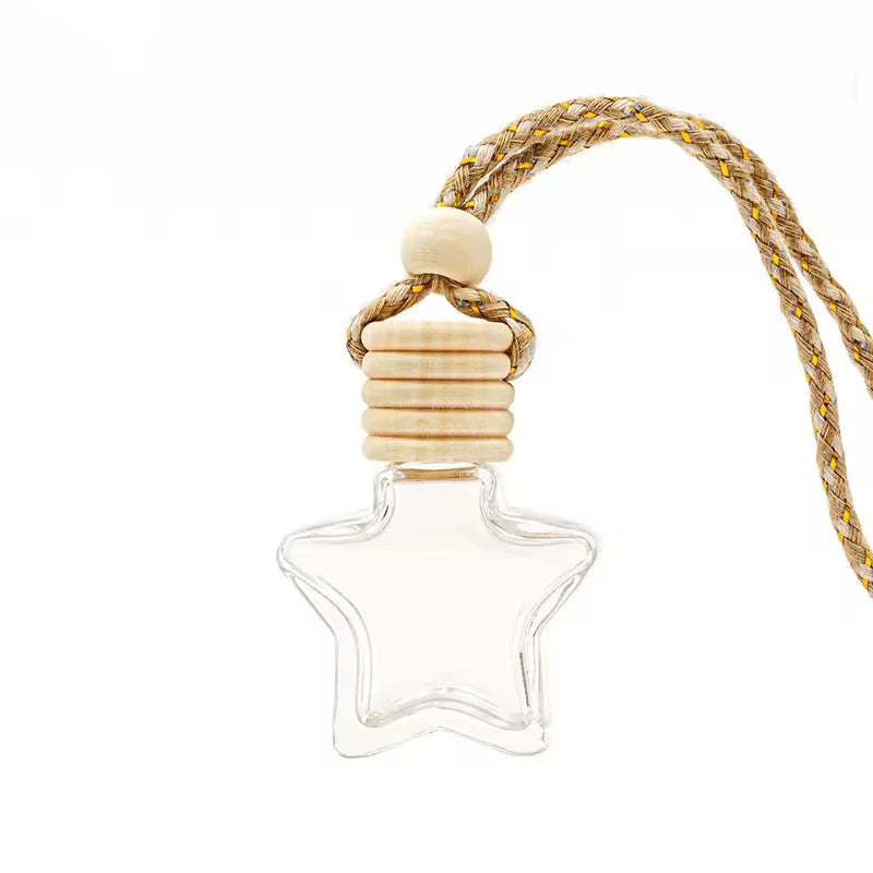 10ml Car Perfume Hanging  Car Perfume Bottle Perfume Wooden Lid Star Shape  Bottle clear  Empty Glass Bottle
