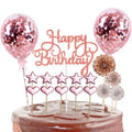 Rose Gold 5-Inch Star Heart Glitter Latex Balloon PU Leather Happy Birthday Cake Topper for Cake Decorating