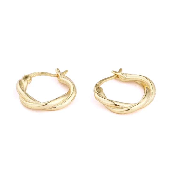 Vermeil Jewelry Real 925 Sterling Silver with Gold Plated Twist Hoop Earrings