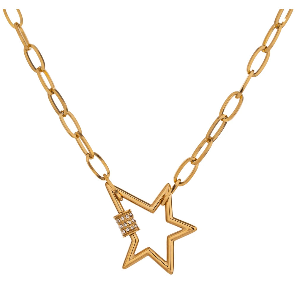 JINYOU 1762 New Stylish Gold Chain Necklace Stainless Steel Star CZ Necklace for Women
