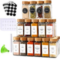 Hot Sale Bamboo Wooden Lid 120ml 4oz Empty Square 24 Pcs Glass Spice Jars Bottles Set With Shaker Lids and White Labels Sticker