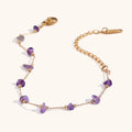 Stainless Steel Gold Chain Bohemian Irregular Gravel Natural Stone Crystal Amethyst Rose Quartz Beach Bracelet Anklets for Women