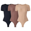Round Neck Short Sleeve T Shirt Bodysuit Summer Basic Jumpsuit Top Optimal Fit Body Shaper One Piece Thong Shapewear Bodysuit