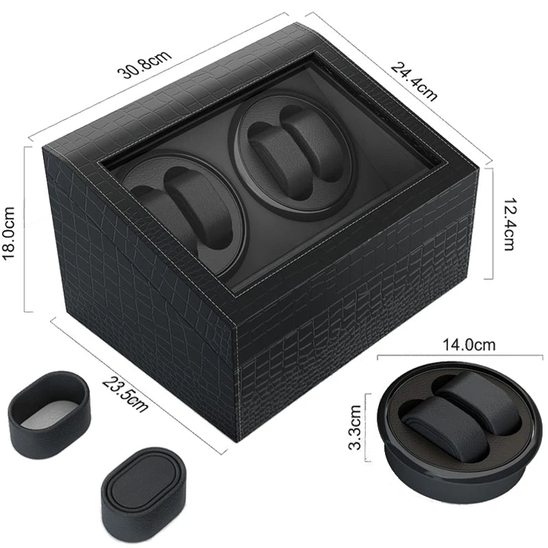 Luxury Leather Glass Window 4 Watches 6 Storage Safe Rechargeable Battery Automatic Watch Winder Box