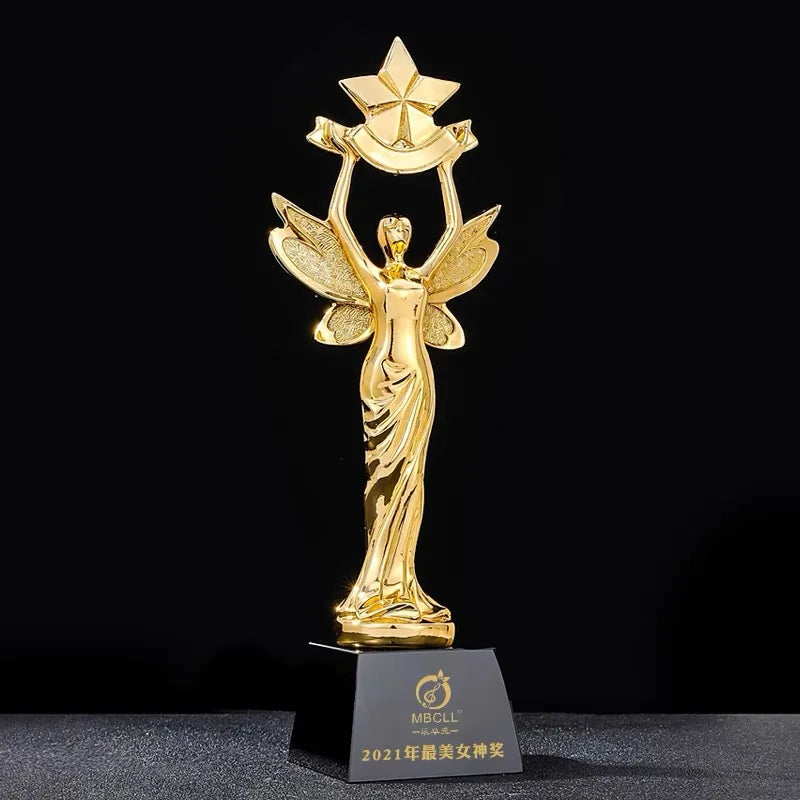 Gold Resin Lady Girl Event Crystal Trophy Award MH-NJ0358