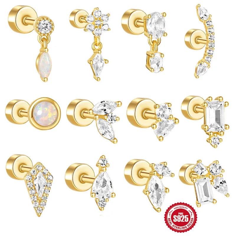 Getta High Quality 925 Sterling Silver Vintage Earrings Crystal butterfly Piercing Devil Eye Cartilage Piercing Jewelry