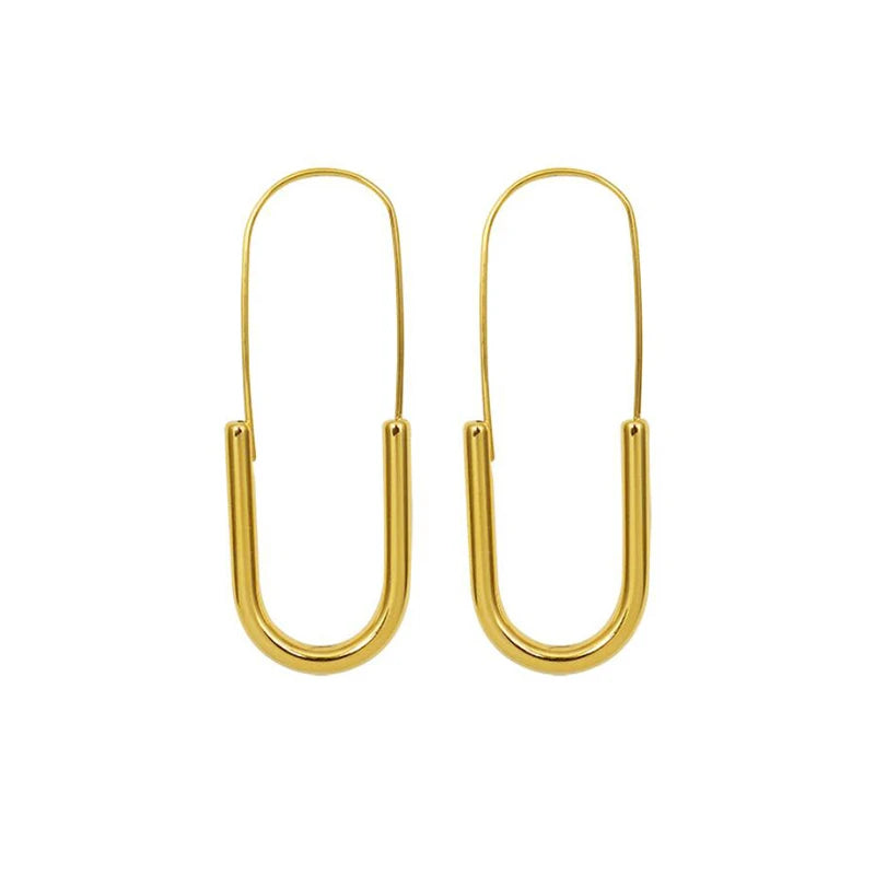 New Fashion Titanium Steel Safety Pin Earring 18-karat Gold Plated Stainless Steel Hoop Earrings for Women