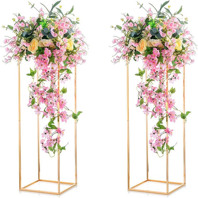 Dropship Gold Wedding Arch with Acrylic Panel Metal Board Floor Vase Column Flower Stand for Centerpiece Wedding Decoration
