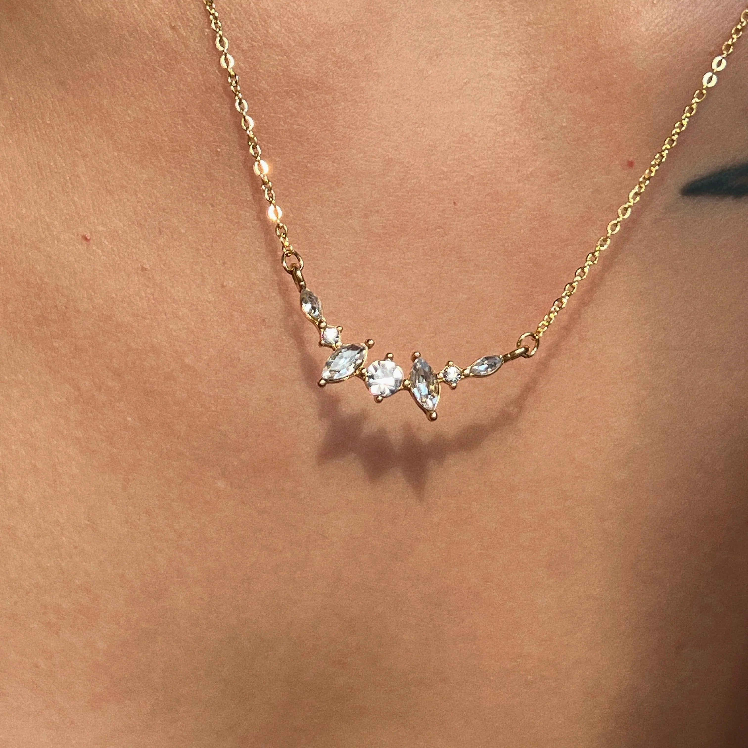 2022 Dazan New Ins 18k Gold Plated Tarnish Free Stainless Steel Cubic Zirconia Crown Smile Link Chain Necklace for Women