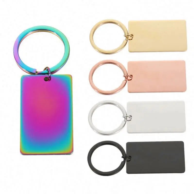 Wholesale Polish Blank Metal Keychains Message logo Lettering Engraved QR Code Custom DIY Stainless Steel Dog Tag Blank Keychain