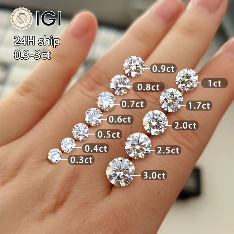 Starsgem HPHT CVD Diamant 0.3ct 0.5ct 1ct 2ct D VS1 VVS2 Round Cut Lab-Grown-Diamond