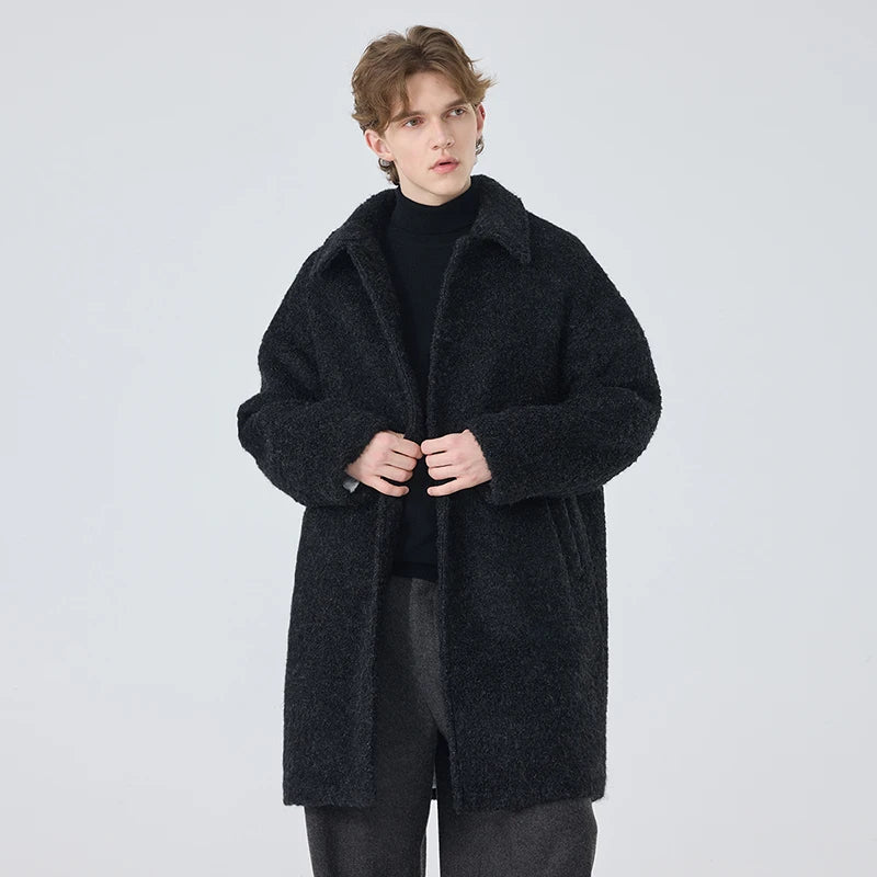 Men's Stylish Winter Casual Overcoat Long Lamb Wool and Fleece Trench Warm Jacket