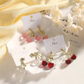 Wholesale Cute Pink Cherry Fruit Shaped Drop Earrings Fashion Sweet Resin Cherry Earrings for Girl Jewelry