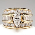 Huitan Noble Marquis Gem Zircon Anillos Lady Girls Three Layers Stackable Trendy Vintage Rings Gold Plated Woman