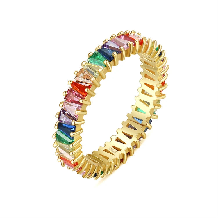 Fine Jewelry Colored Zircons 925 Sterling Silver Cluster Baguette 18k Gold Rings for Women