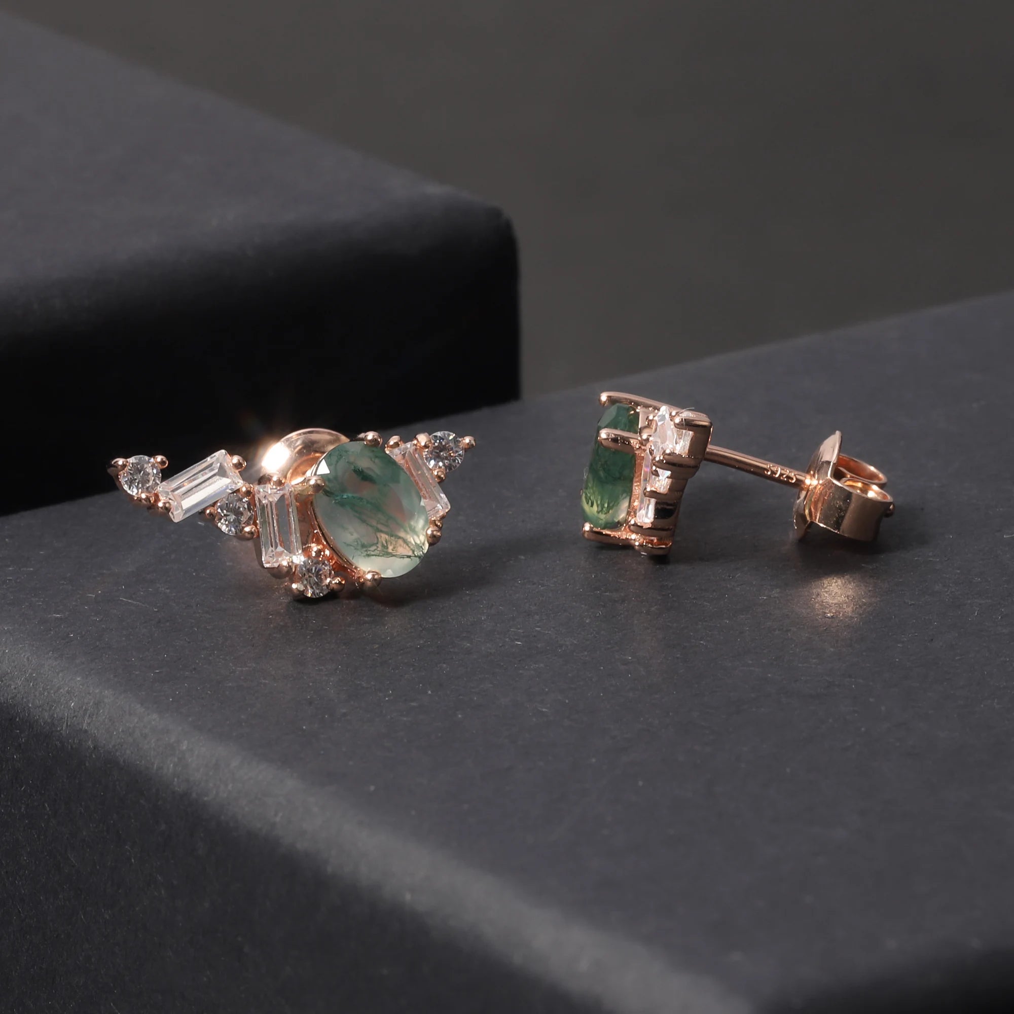 OL0918 Abiding Jewellery Manufacturer 2024 New Designs 925 Sterling Silver Natural 5x7mm Oval Moss Agate Stud Earrings