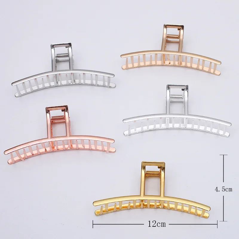 12CM Large Simply Arched Bars Metal Hair Claws Clips for Holding Ponytails Zinc Alloy Hair Catch Barrettes Shark Hairpins