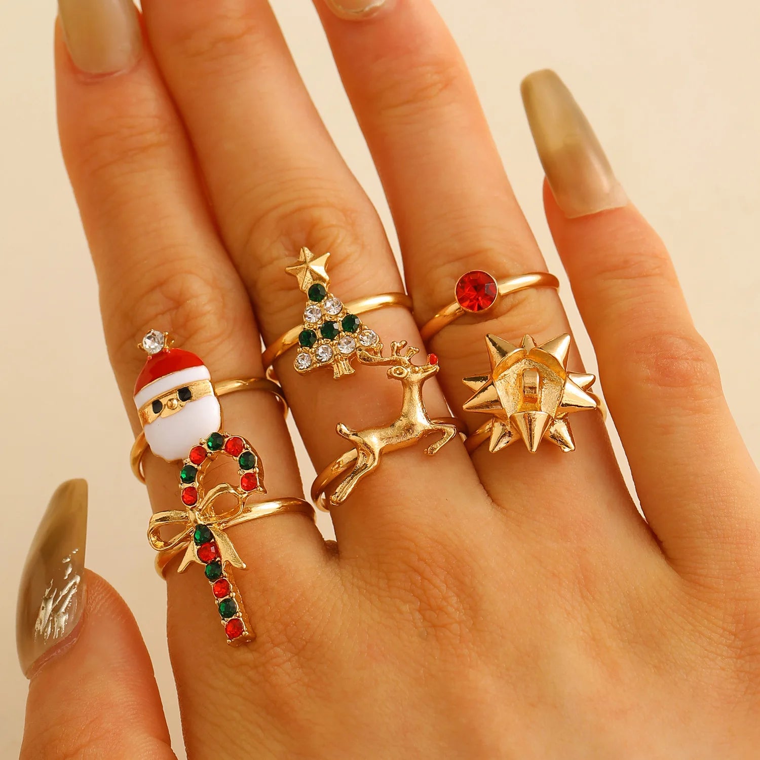 Wholesale Stocked Alloy Christmas Deer Head Snowman Tree Ring