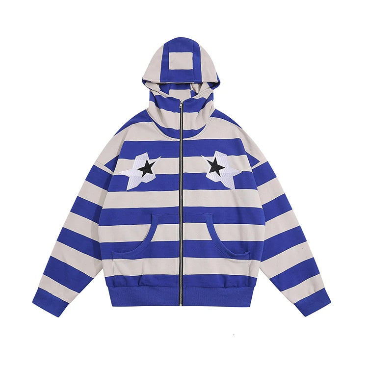 Hoodies Manufacturer Custom Heavyweight Full Zip up Hoodie Oversize Contrasting Stripes Path Embroidery Hoodies Men