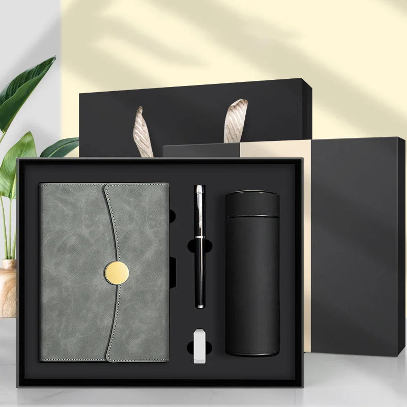 2025 Custom Logo PU Leather A5 Notebook Metal Pen Thermos Cup Combined Business Gift Sets Box Bag Personalized Gift Sets
