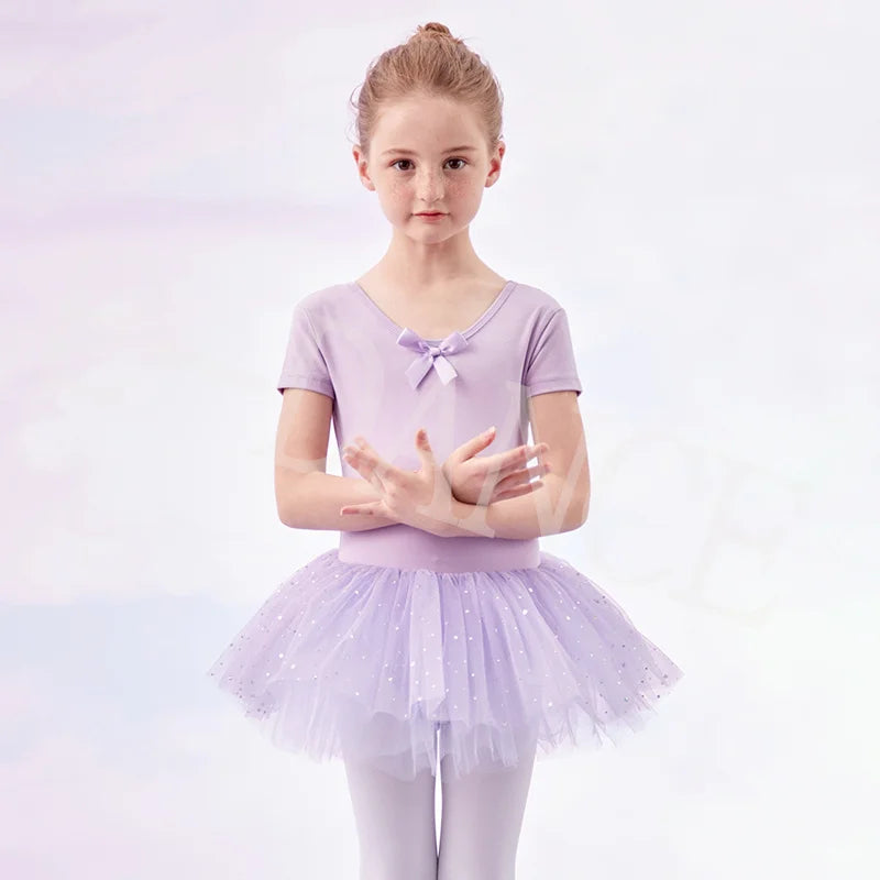 B8108 Short Sleeve Colorful Kids Ballet Dancing Skirt Costume Dance Tutu Dress for Girls