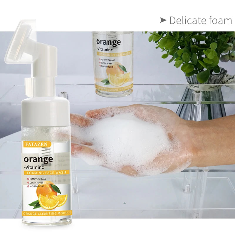 FATAZEN Orange Vitamin C Beauty Skin Care Facial Mousse Cleanser Deep Cleansing Gel Foaming Face Wash