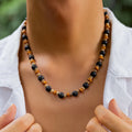 European American Simple Small Lava Stone Wood Disc Bead Necklace for Men