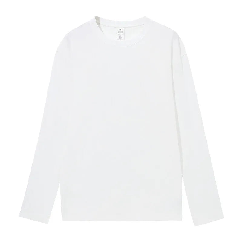 In Stock 230 Gsm Long Sleeves 100% Cotton Crew Neck T-shirt Heavy Quality Unisex Combed Cotton T-shirts