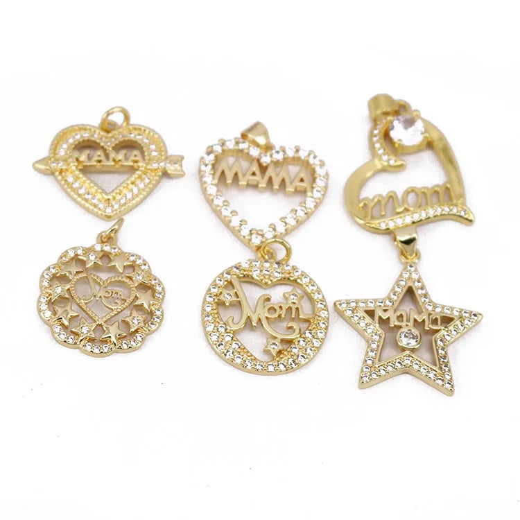CZ8533 18K Gold Plated Diamond CZ Crystal Pave Mom Mama Charm PendantsMother's Day Jewelry Gift Supplies