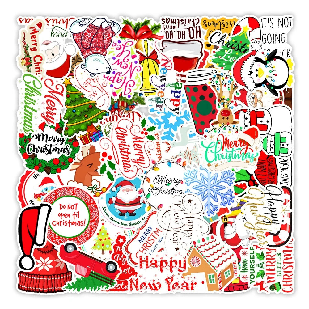 50Pcs Christmas Greetings Winter Letter Promotion Decorative Stickers for Notebook Paper Card Gifts Festival Stickers