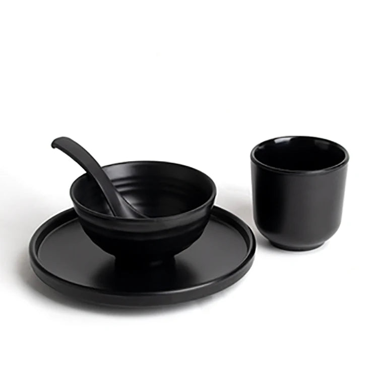 Wholesale 100% Melamine Vintage Round Black Restaurant Plates Korean Barbecue Dinner Set