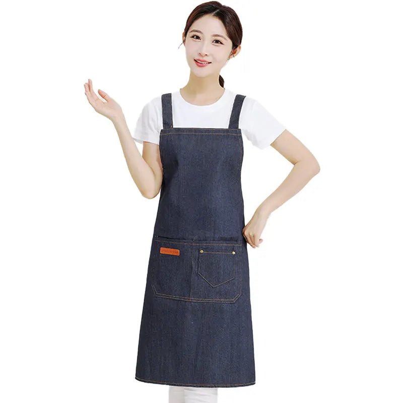 White Black Plain Cotton Canvas Kitchen Cleaning Cooking Apron with Customized Logo Printing