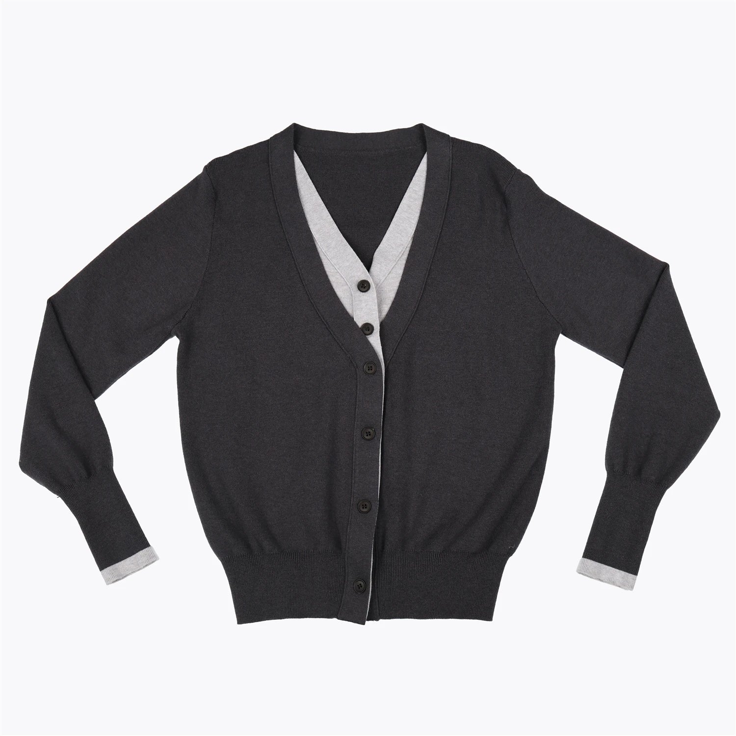 Custom Mock Layer Cardigan Factory Contrast Trim Knitwear Layered Look Cardigan 2 in 1 Sweater V Neck Smart Casual Knitwear